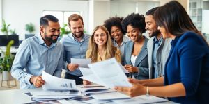 Group discussing business franchise opportunities in an office.